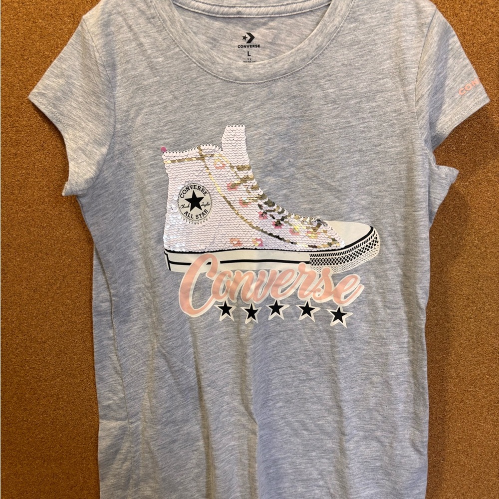 Converse Light Gray T-Shirt with Sequin Sneaker Design